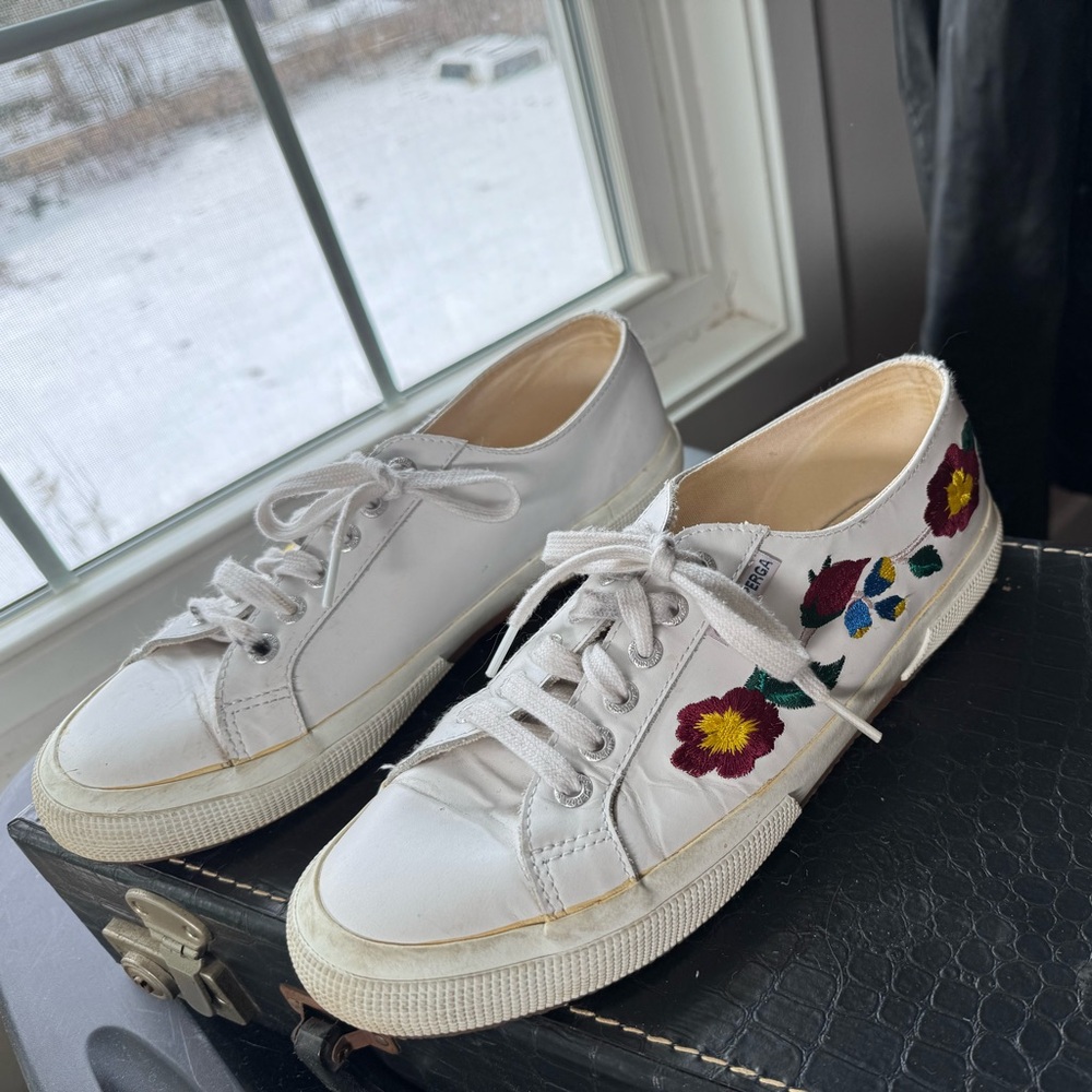 Embroidered Superga leather flower tennies/ sneakers